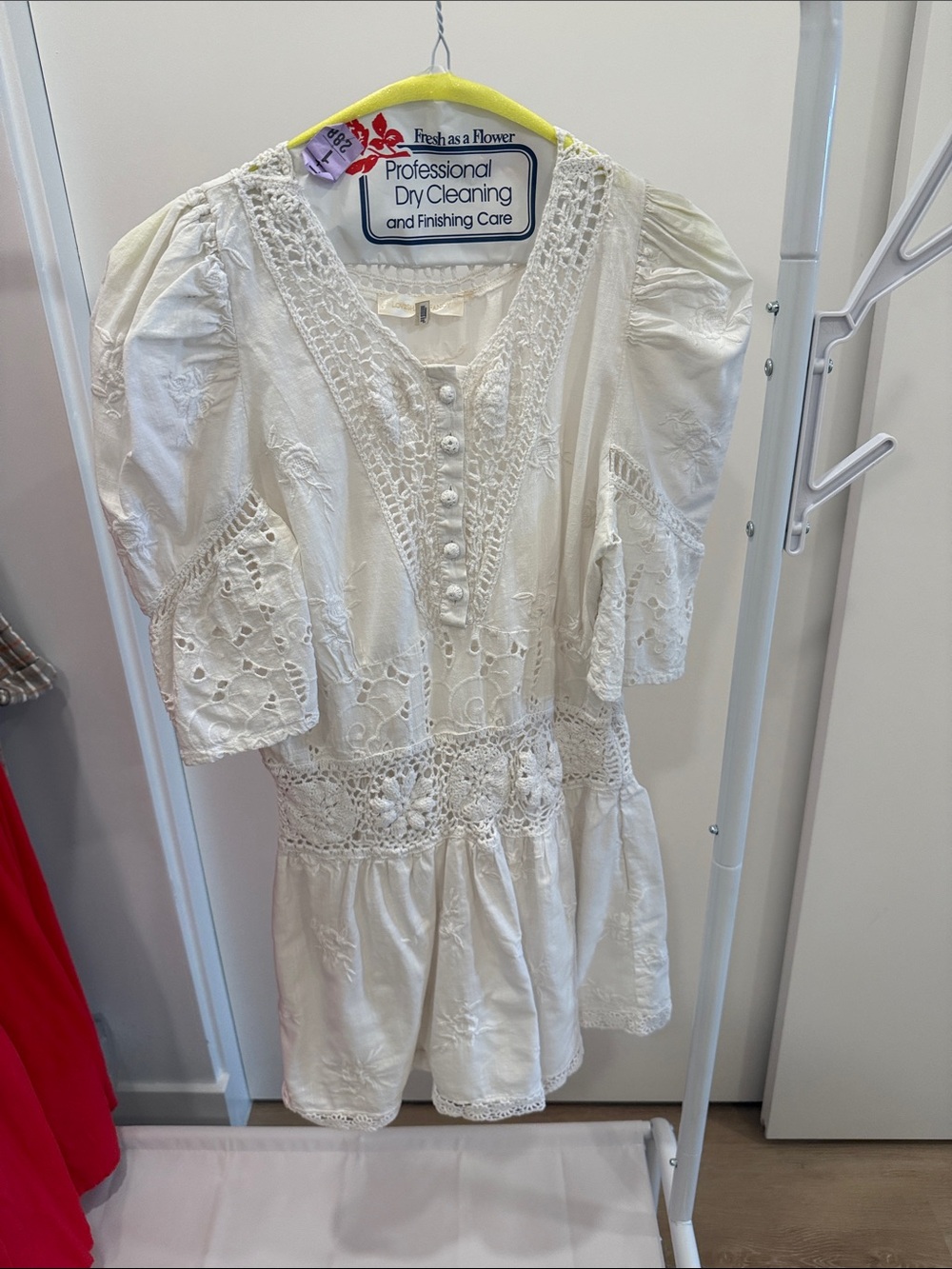 LoveShackFancy White Eyelet Crochet-Trim Girls' Dress